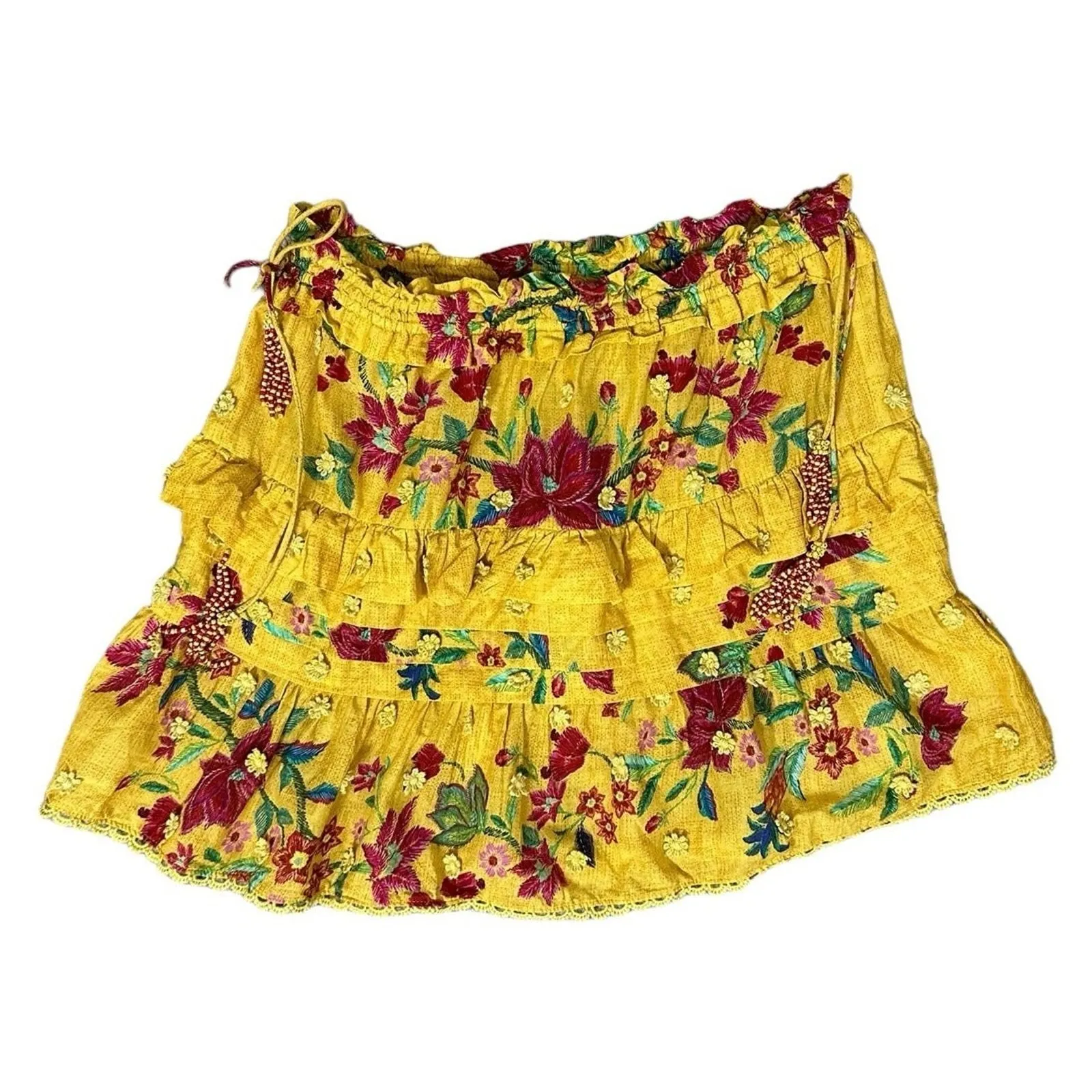 Farm Rio Mini Skirt Yellow Floral Flower Ruffle A-line Dream - Image 4