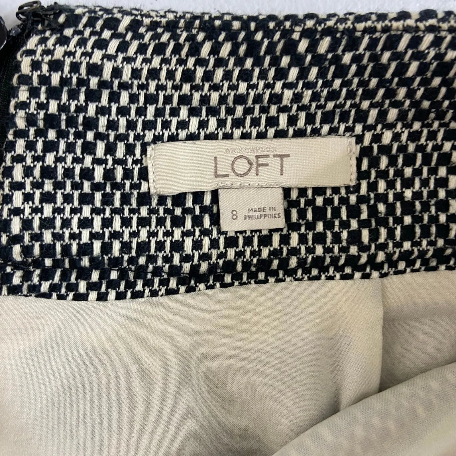 Ann Taylor LOFT women's black cream tweed cotton stretch business attire skirt 8 - Image 6