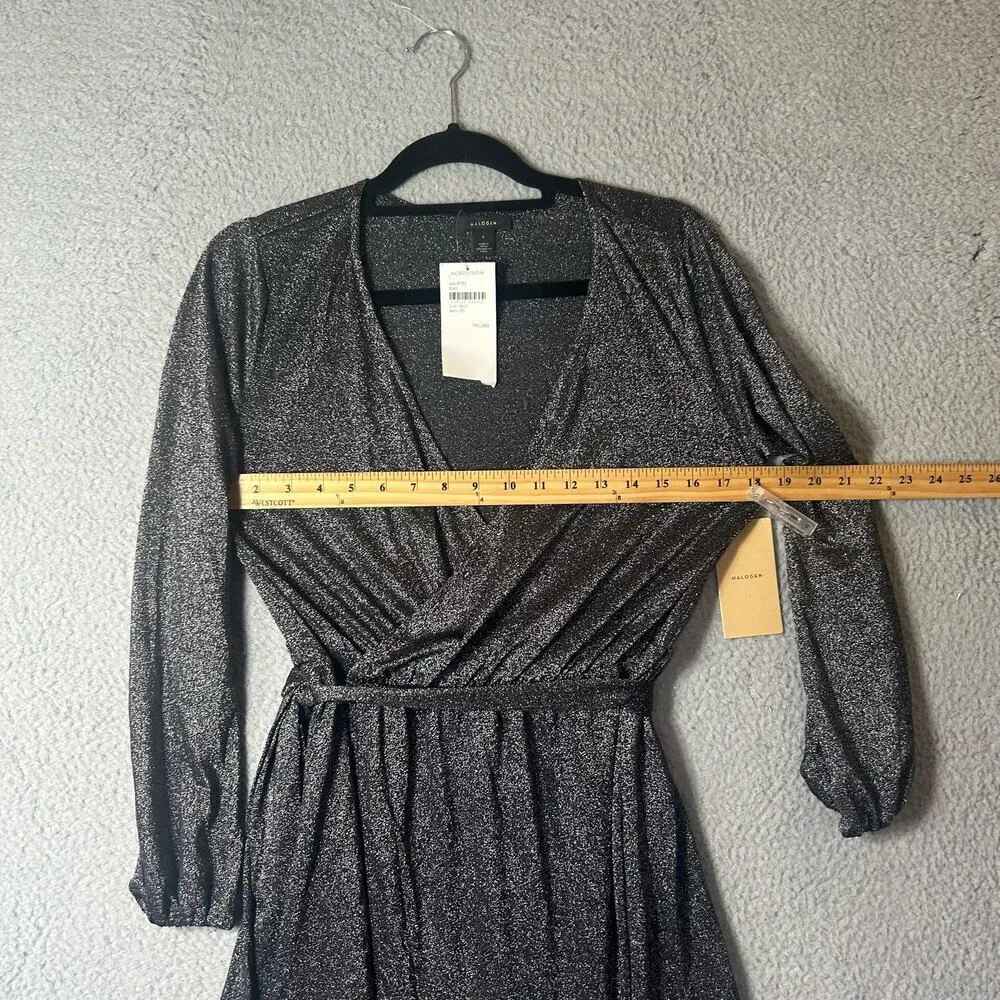 Halogen Dress Womens S Black Sparkly Faux Wrap Drape Long‎ Sleeves Dress NEW - Image 6