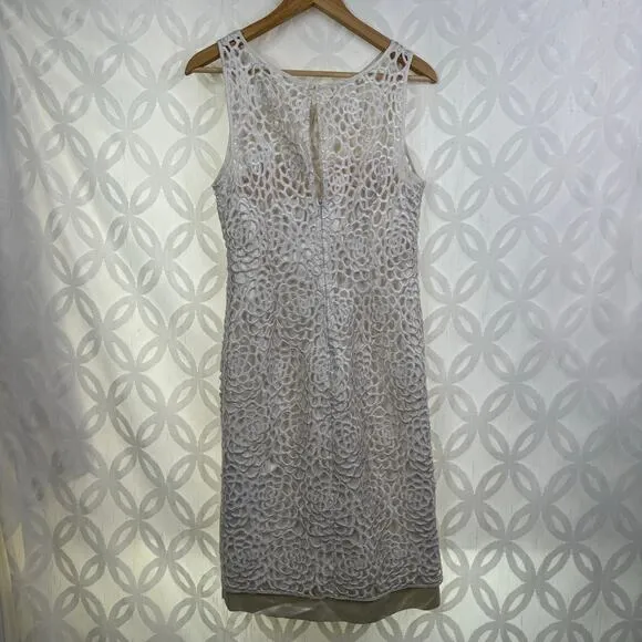 Adrianna Papell Evening White Peekaboo Lace‎ Illusion Bodice Sheath Dress Size 6 - Image 7