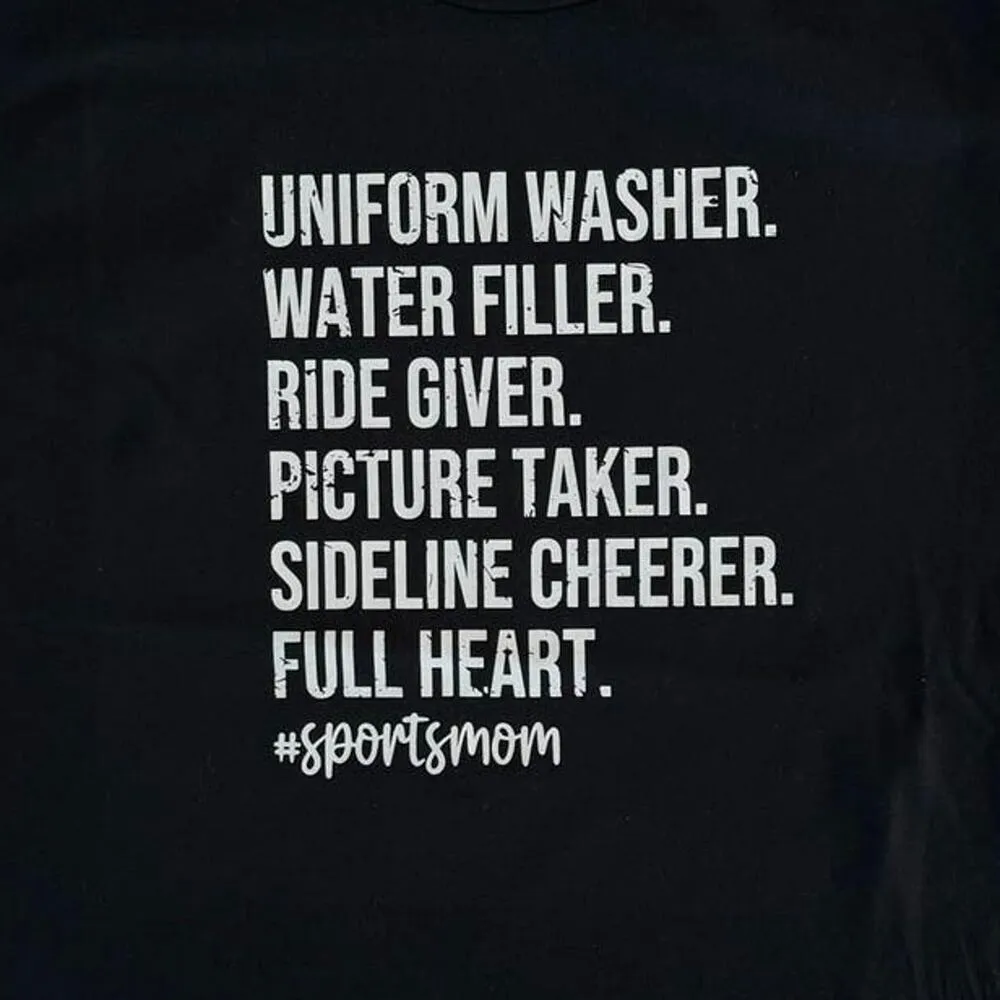 Sports Mom Sideline Cheerer Full Heart Small Women’s Black T-Shirt Short Sleeve - Image 3