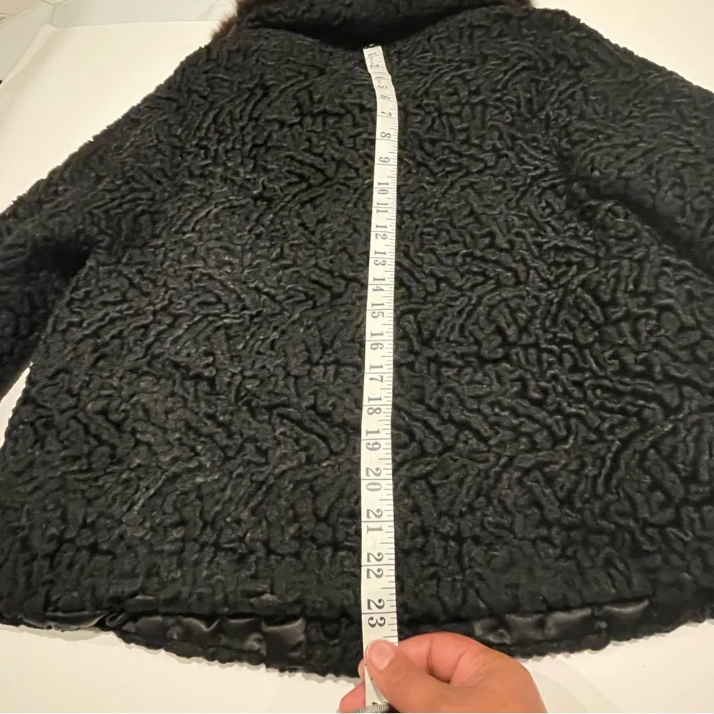 Vintage 50s/60s Cropped Persian Lamb Mink Collar size M/L Black Velvet Buttons - Image 8