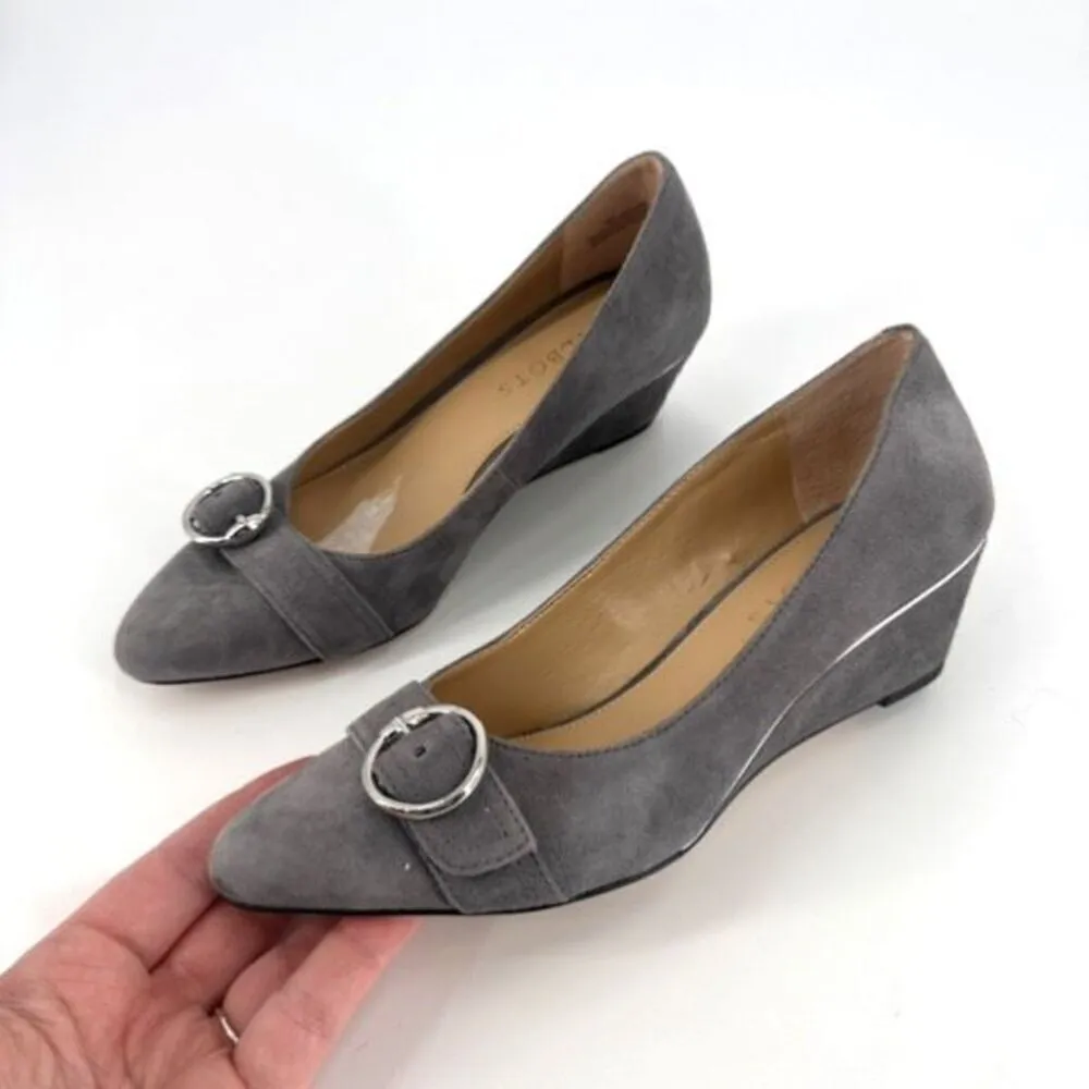 Talbots‎ Women's Laney Kendall Suede Almond Toe Buckle Wedge Heels Gray Size 6 - Image 2