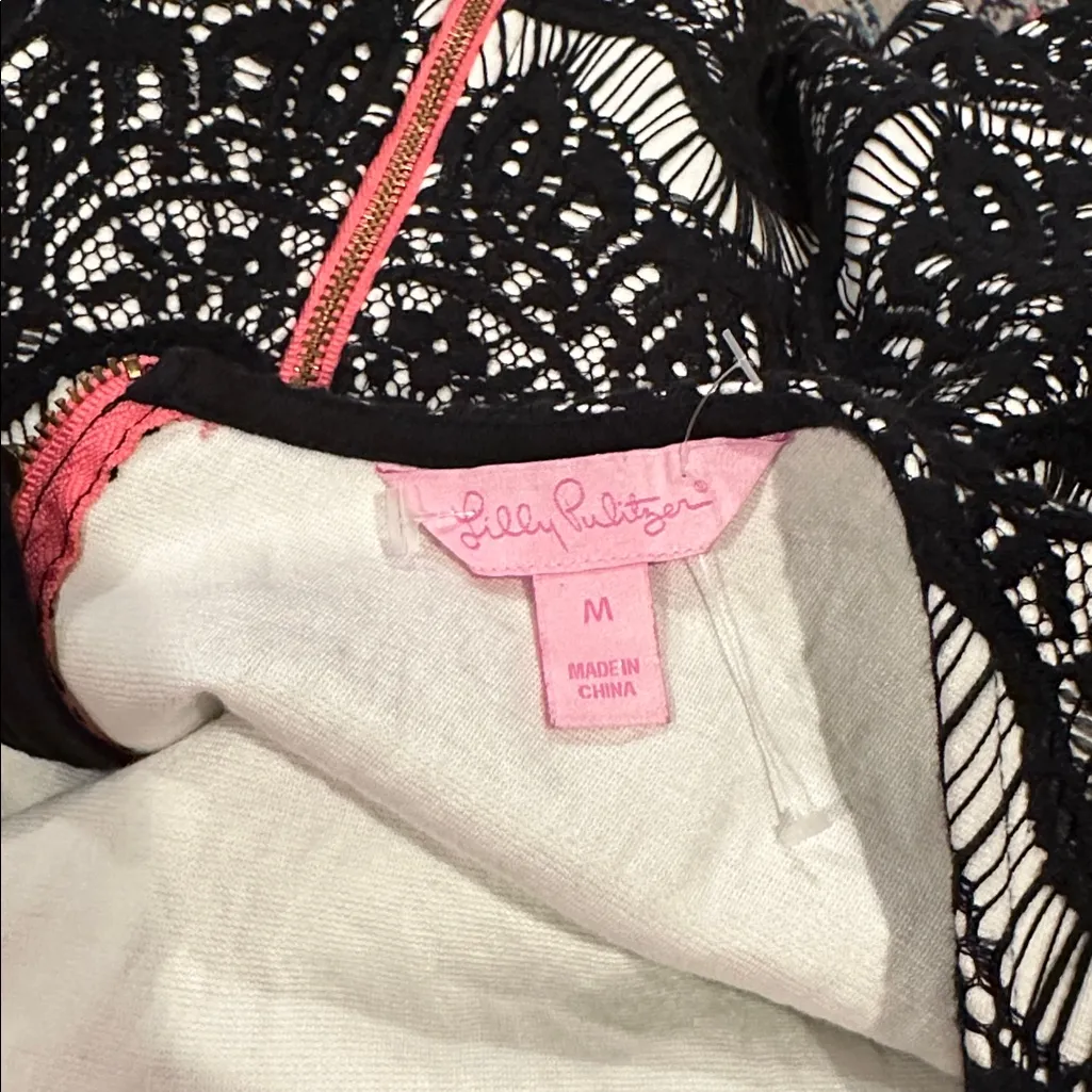 LILLY PULITZER Black White Lace Dress Wide Neck 3/4 Sleeve Dress Size M - Image 5