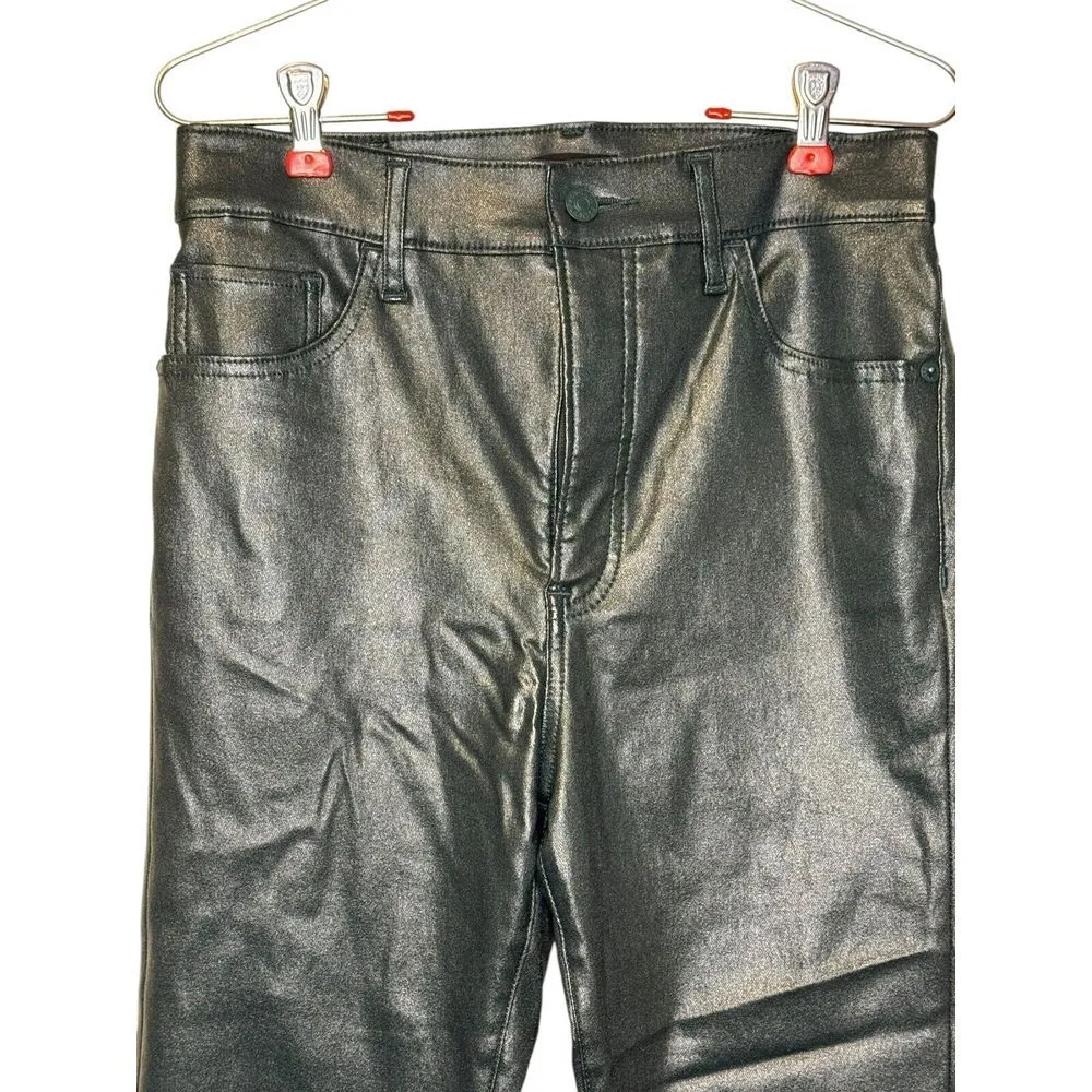 Express Women's Pants Skinny Super Faux Straight Leg Stretch Green Sparkle Sz. 6 - Image 4