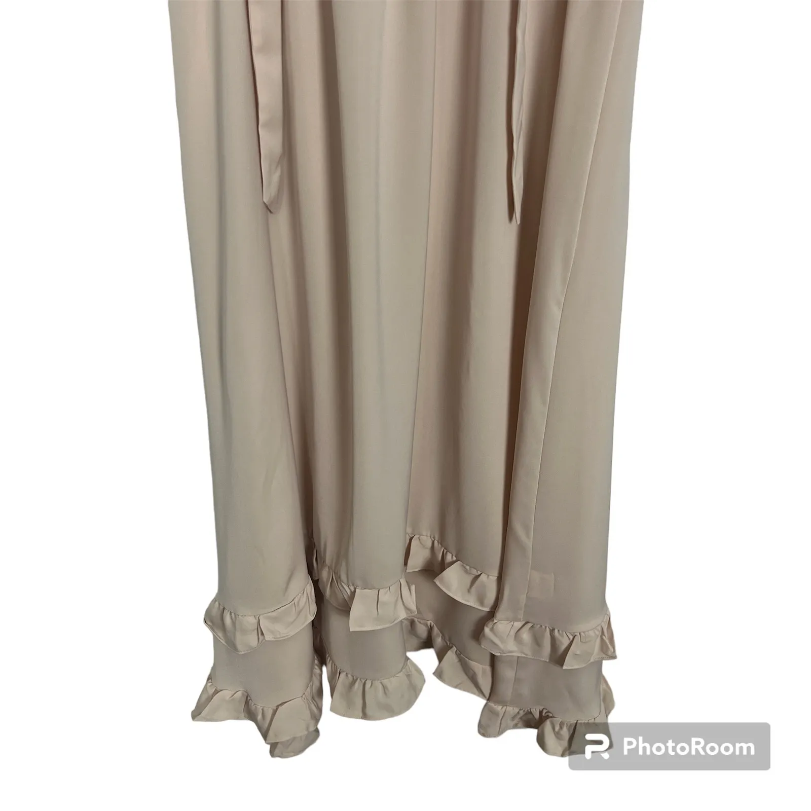 Women's Ruffle Beige Maxi Dress Size Medium Cottage Core Short Sleeve - Image 4