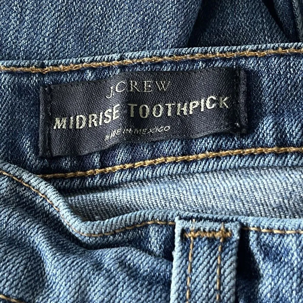 J Crew SZ 28 Toothpick Jeans Mid-Rise Zip-Fly Distressed Medium Wash Blue Womens - Image 8