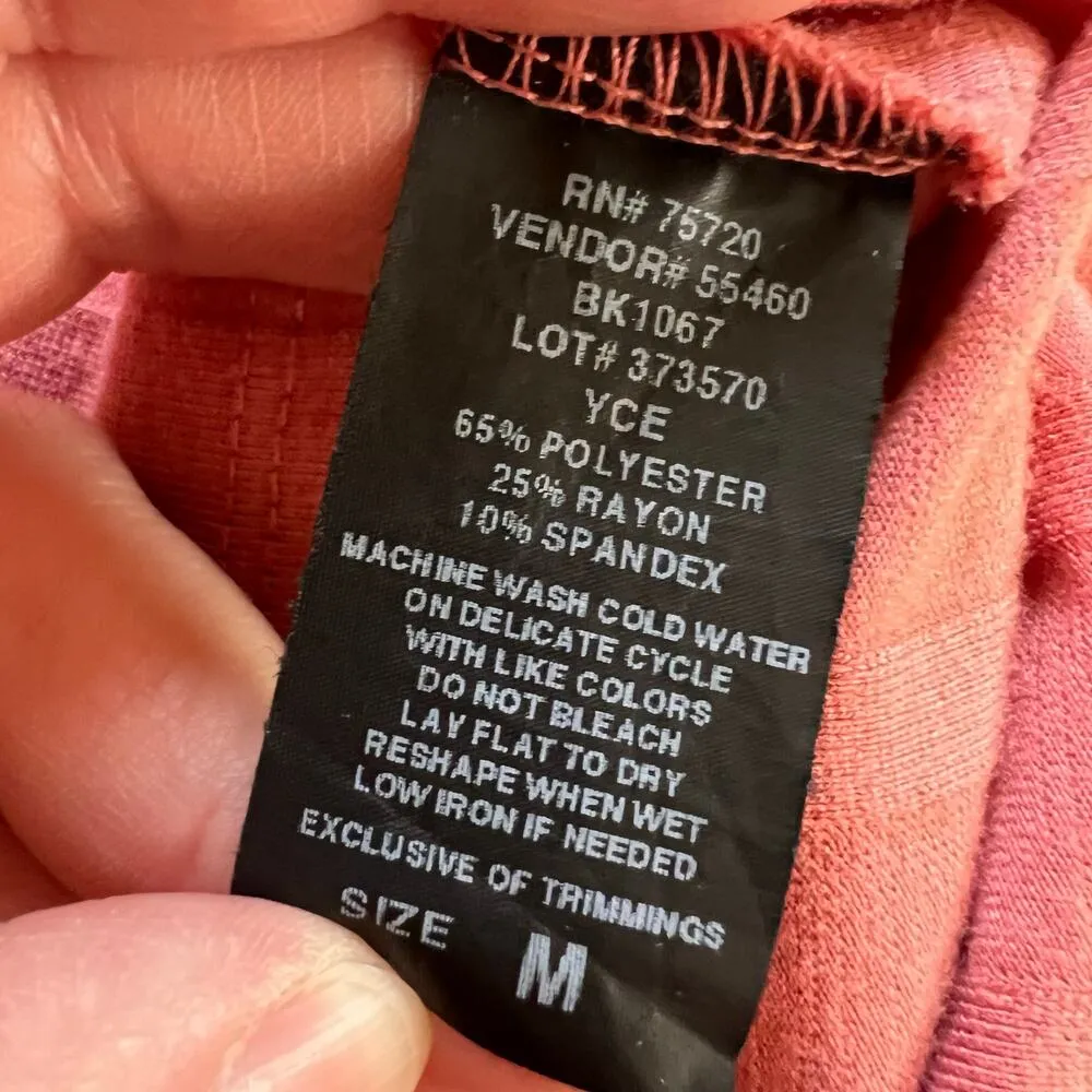 Red BKE Womens Blouse Shirt Top Square Neckline Ribbed Short Sleeve Pink Medium - Image 7