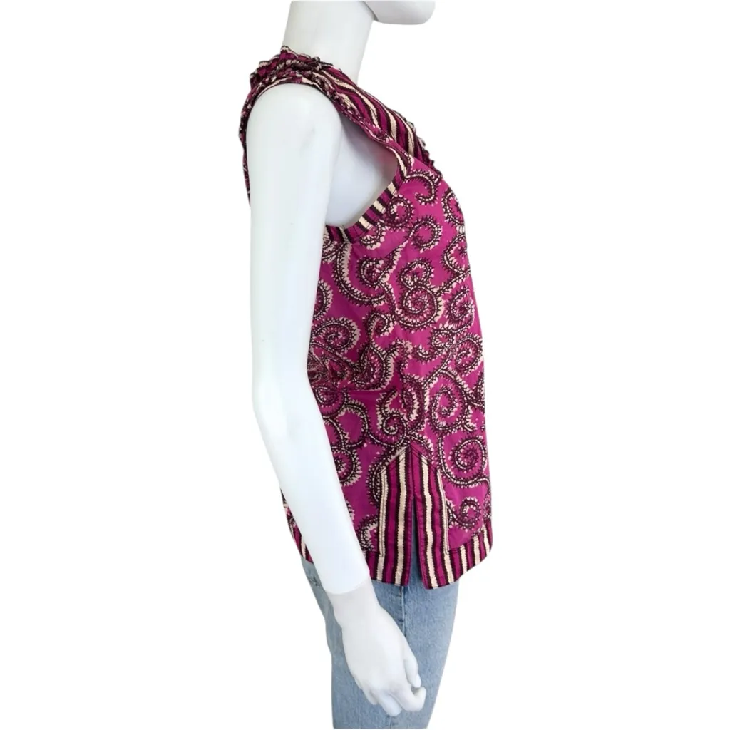 Tory Burch Purple Print 100% Cotton Shell Size 4 - Image 2