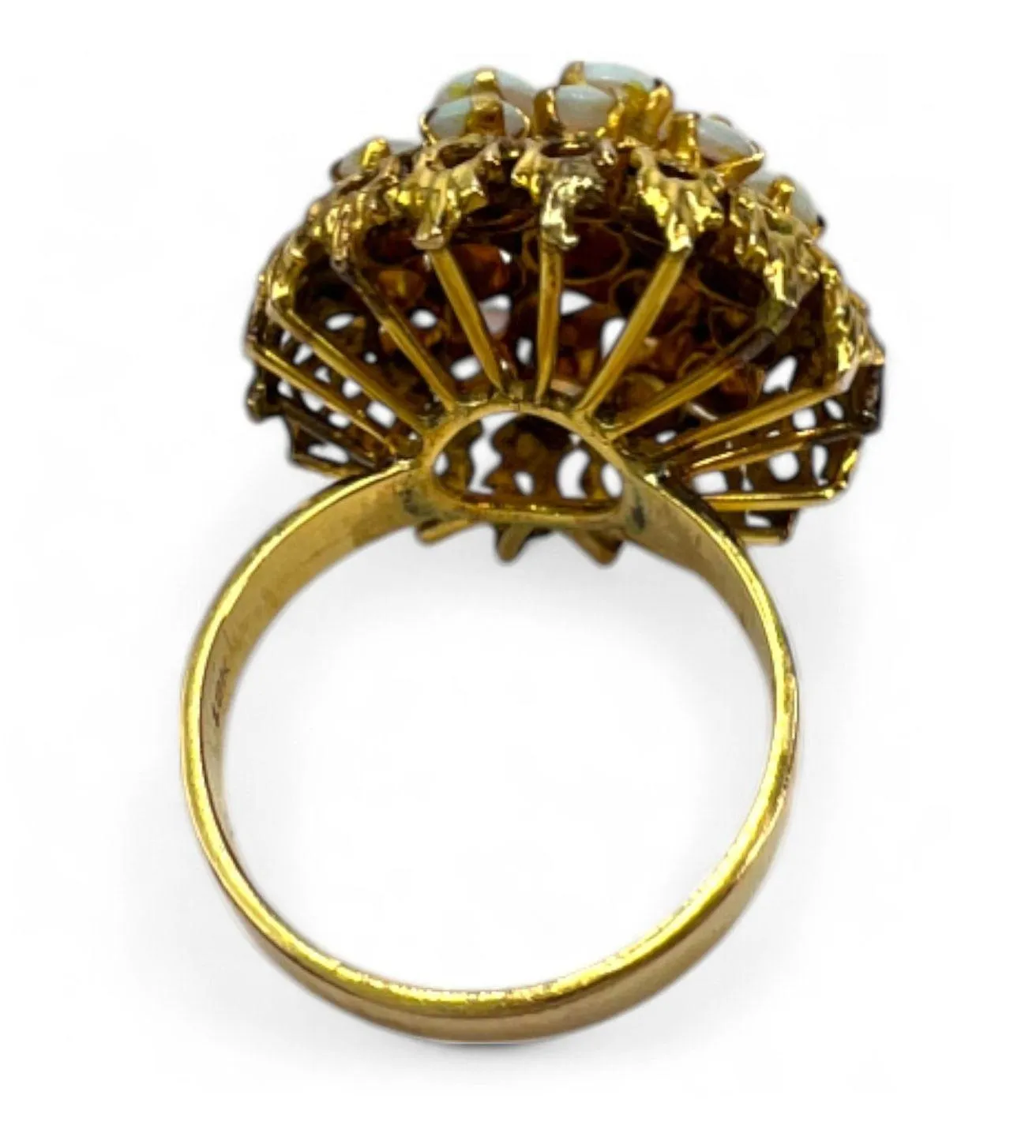 VINTAGE Art Deco MCM OPAL 12K Gold 19 Stone Pyramid Cluster Estate Ring White - Image 7