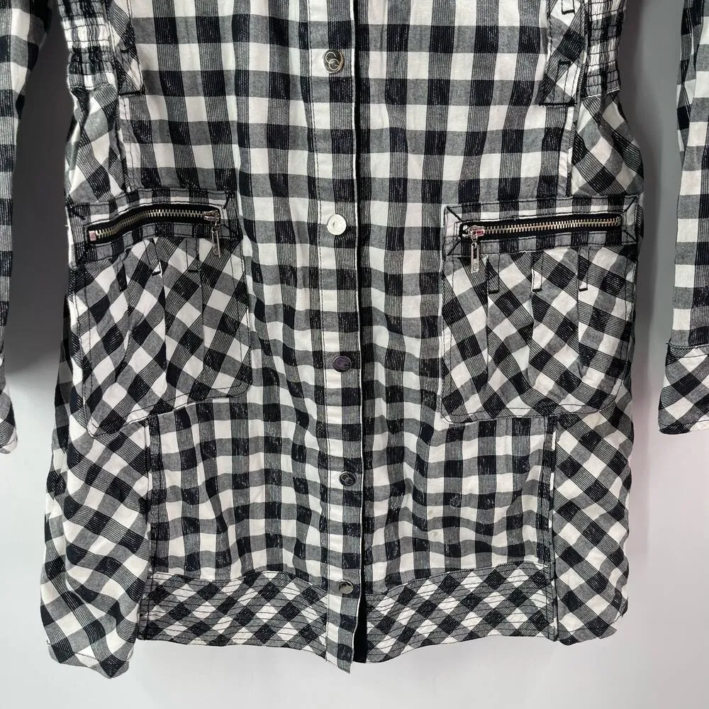 COOGI Shirt Dress Size Large Buffalo Check Plaid W&B Silver Logo Zippers Checked - Image 7