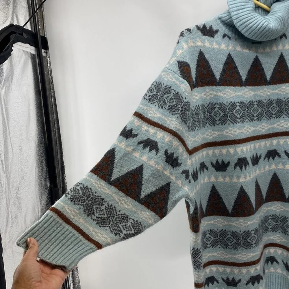 The Hyfve Turtleneck Aztec Sweater oversized longline cozy boot barn sz S - Image 3