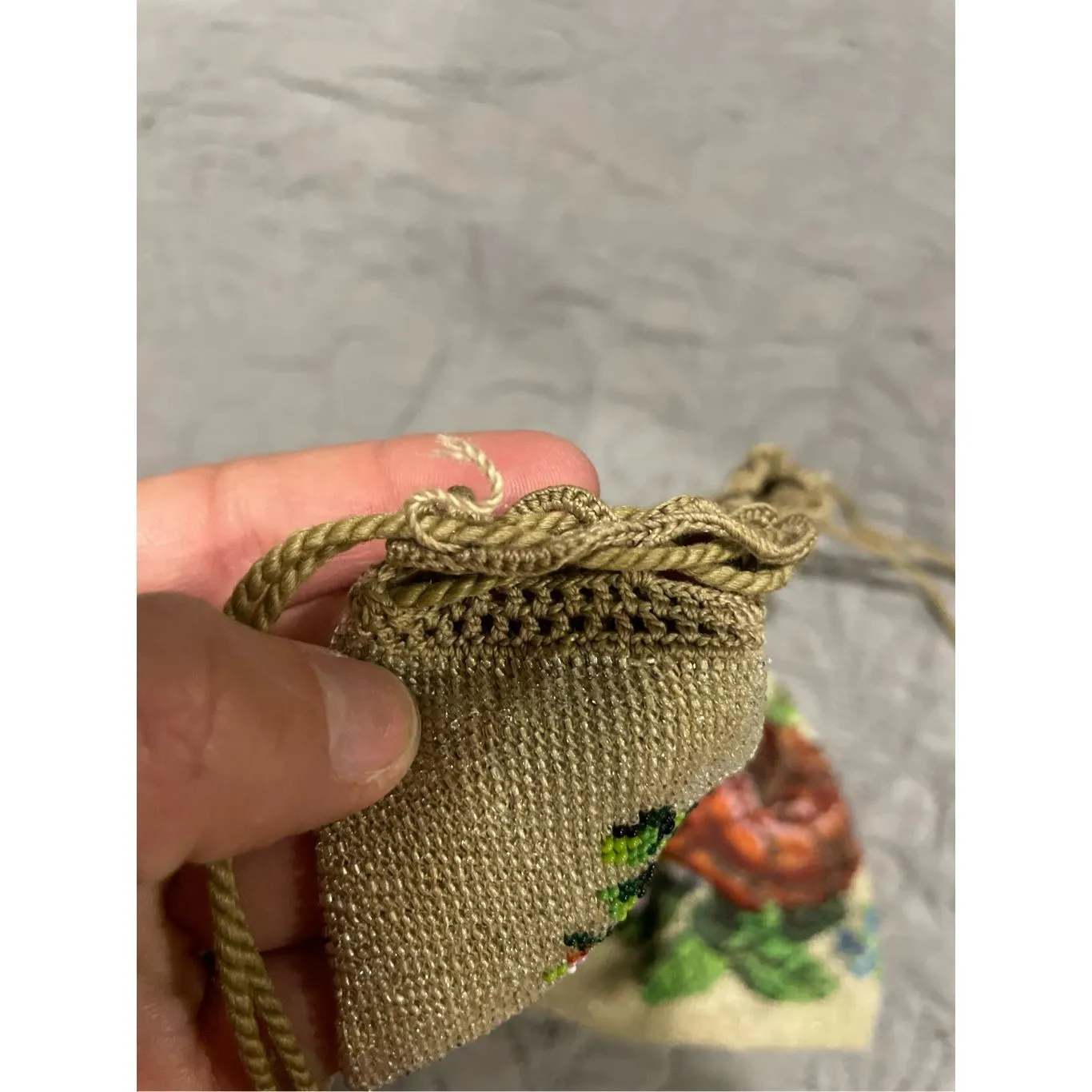 Vintage Victorian Style Micro Beaded Handbag Purse Draw String - Image 4