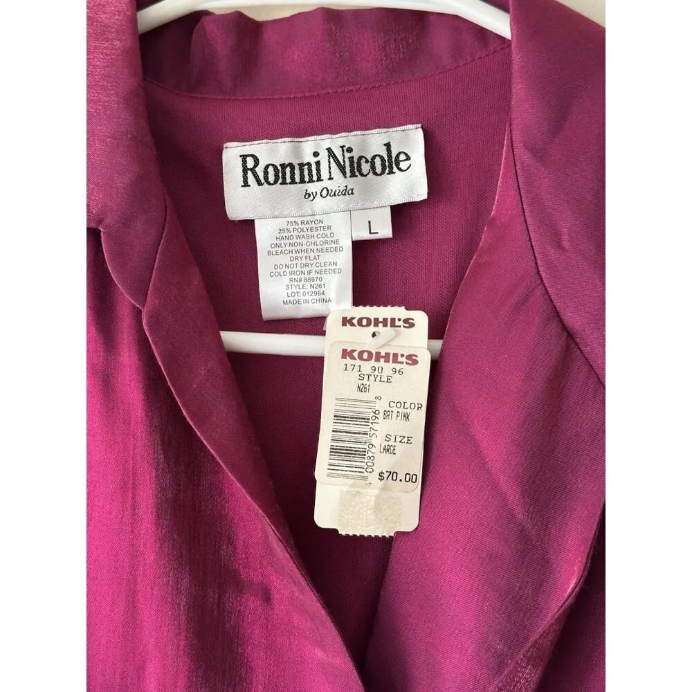 Ronni Nicole Purple Shimmer Wrap Fuchsia Rhinestone Bow Blouse Top Size L NWT - Image 4