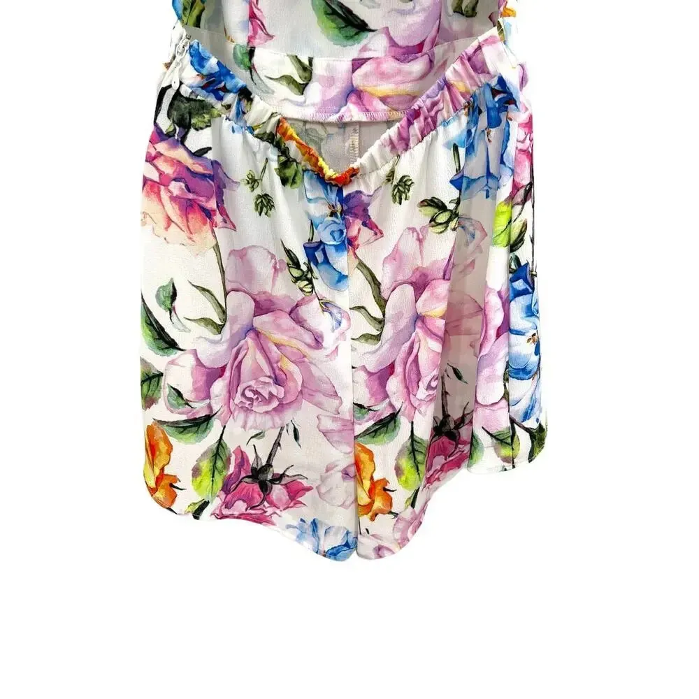 Show Me Your Mumu Afton Tie Back Romper Bright Floral Stretch White‎ Size Small - Image 9
