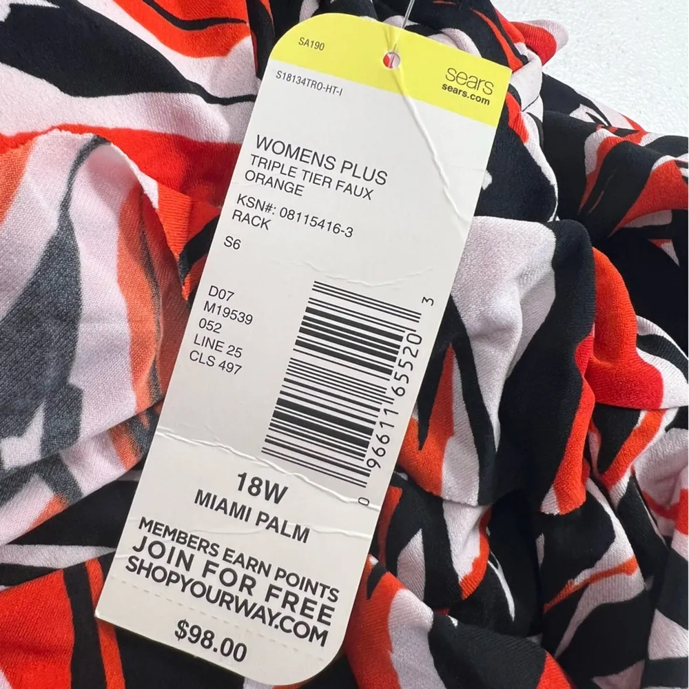 Tropical Escape Womens Plus Triple Tiered Orange Miami Palm Swimsuit - Image 7