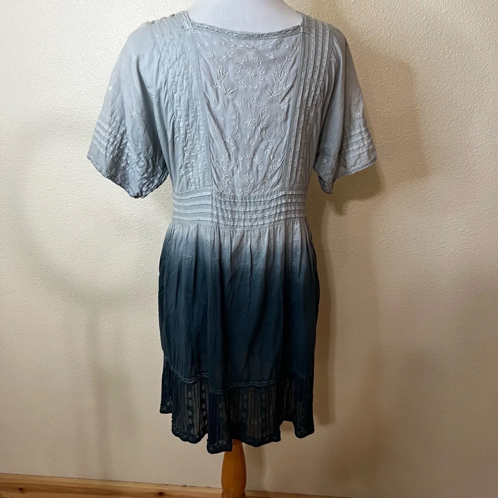 HOLDING HORSES | Anthropologie Ocean Dipped Tunic Dress XS Ombre Embroidered - Image 6