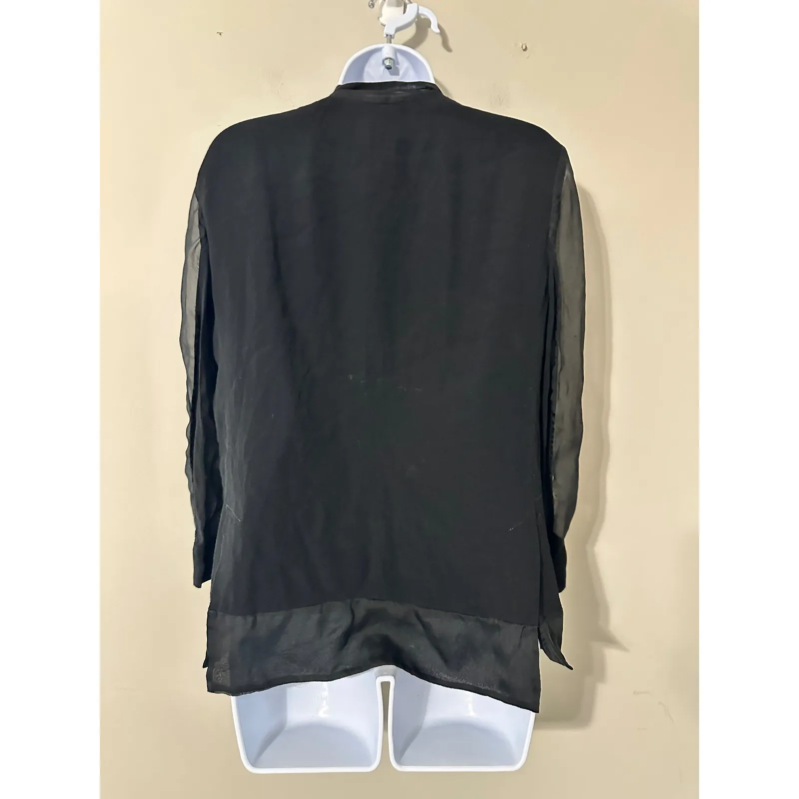 Pure DKNY Black Sheer Open Front Cardigan Jacket Lightweight Size S Viscose Silk - Image 4