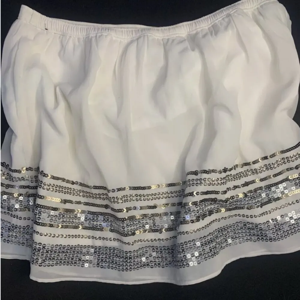 New Abercrombie‎ & Fitch White Sequin Elastic Waist Mini Skirt Size Medium - Image 3
