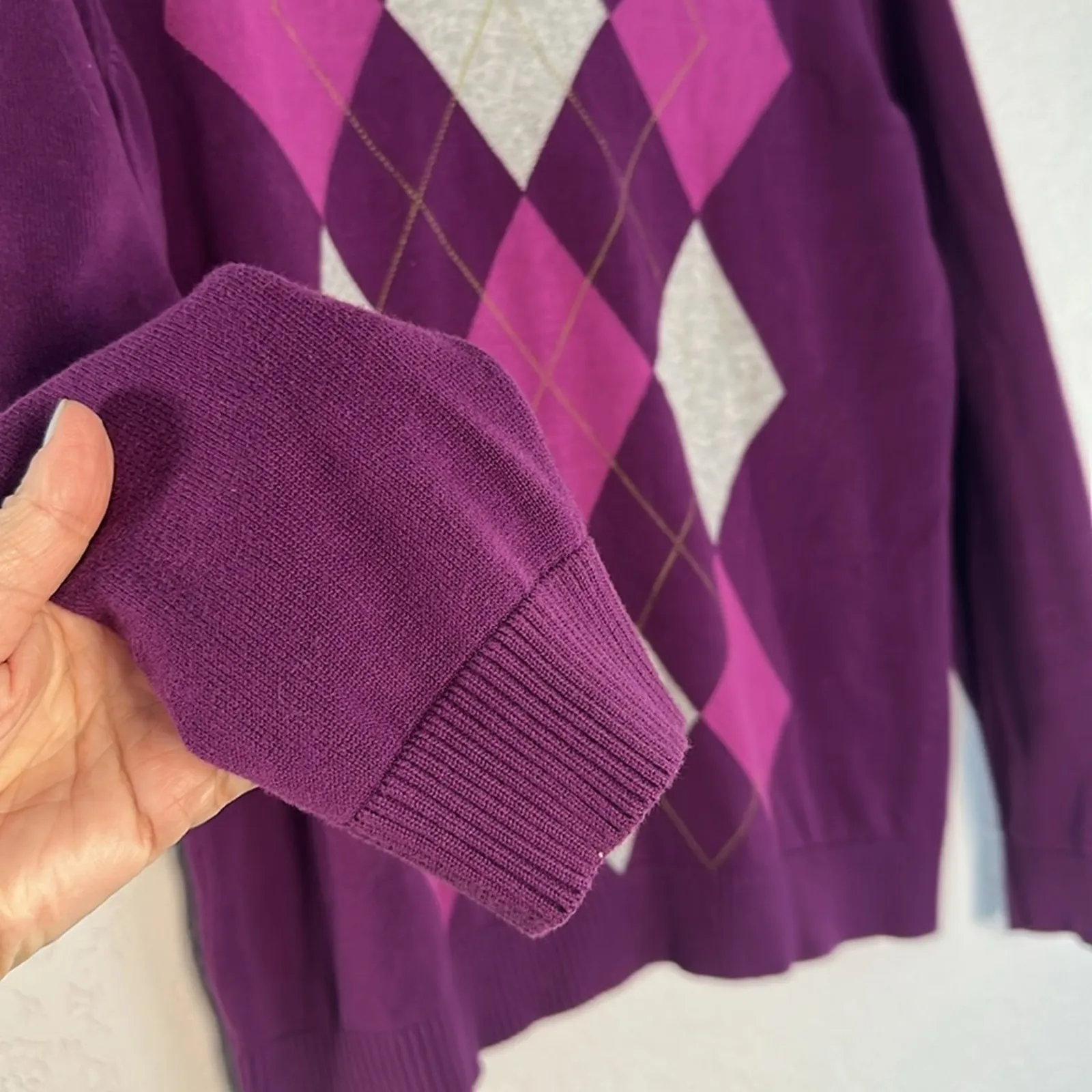 IZOD Purple Argyle Sweater V Neck Gilmore XL Golf Preppy Sporty Prep Caddyshack - Image 3