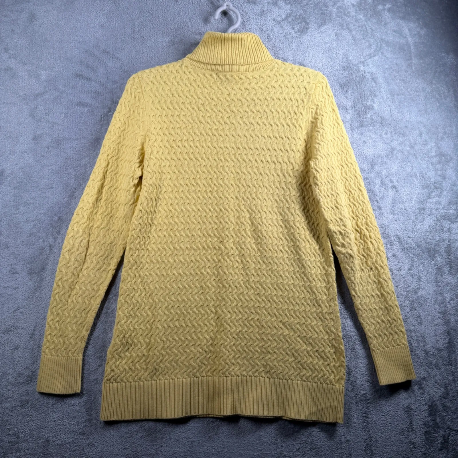 Lands End XS Yellow Cable Knit Turtleneck Sweater Cotton Preppy Coastal Grandma - Image 3