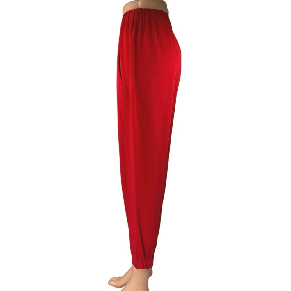 Aritzia Babaton Women's Red High Waist Tapered Leg Trousers Joggers Pants Size M - Image 2