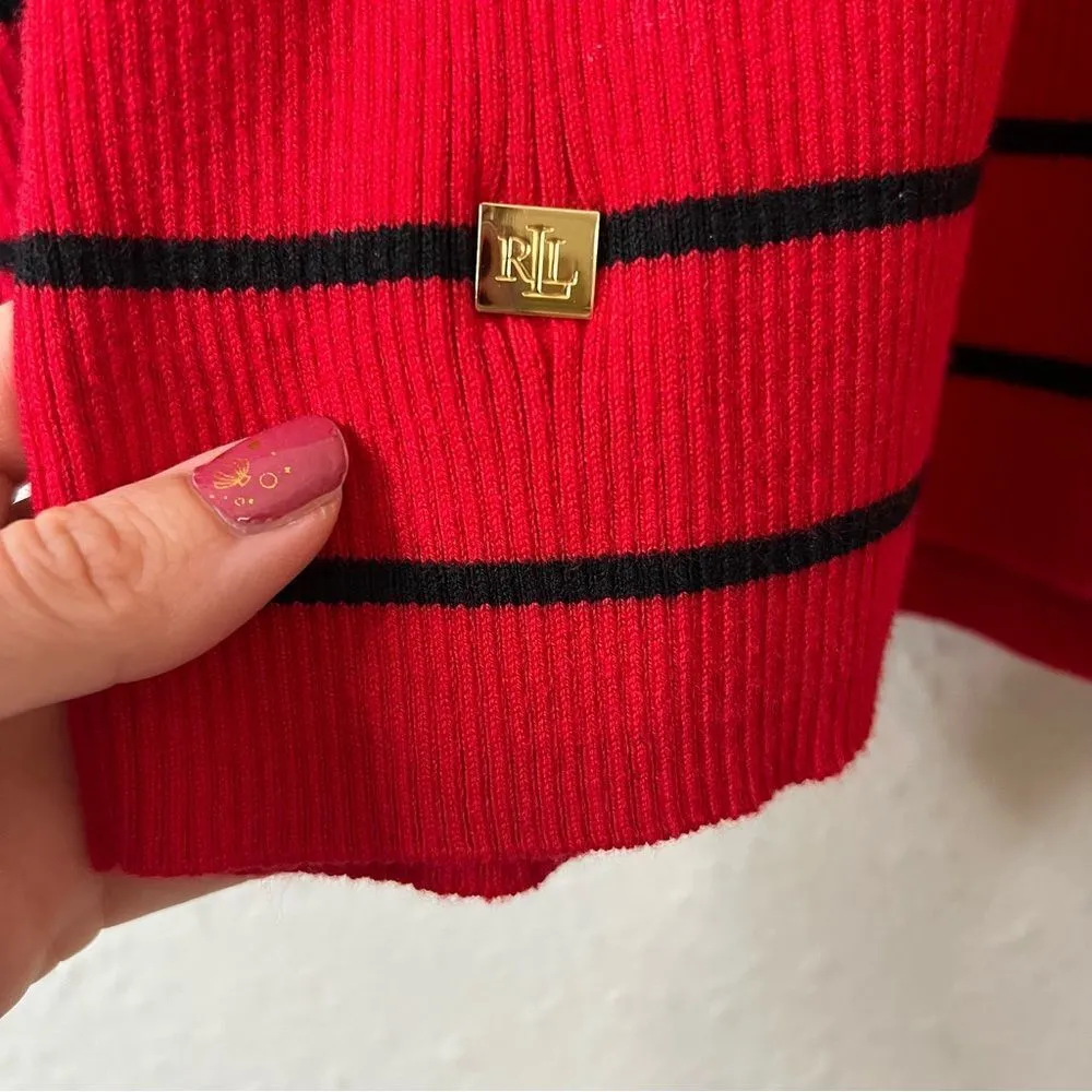 Lauren Ralph Lauren Striped Cotton Blend Ribbed Turtleneck Sweater Red Size 3X - Image 6