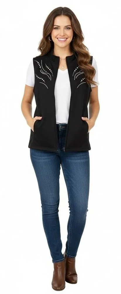 Alfred Dunner Vest Womens 18 Black Full Zip Embellished Layering Comfy Sparkle - Image 1