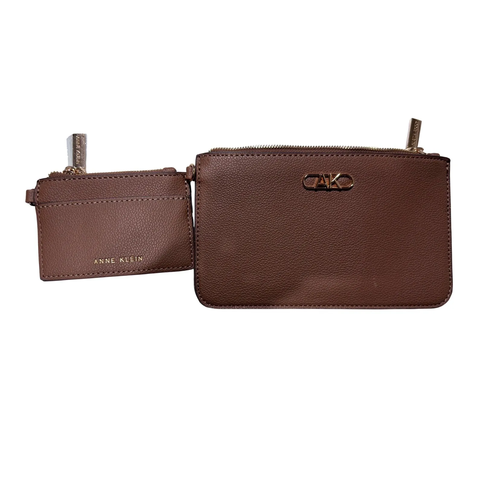 Anne Klein Women's Brown Pebbled Leather Zip Wallet Cardholder Coin Pouch - Image 2