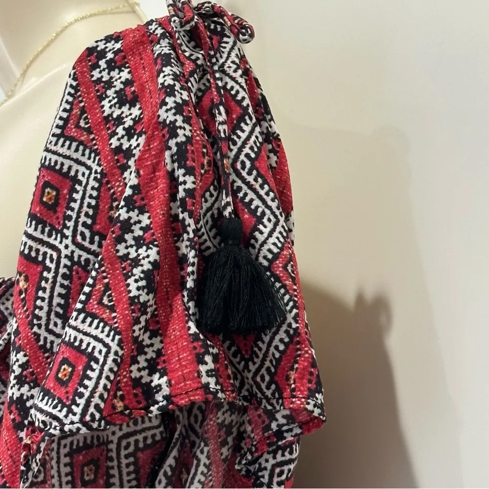 Ale By Alessandra X Revolve Gerarda Geometric Romper Off Shoulder Red Small Boho - Image 6