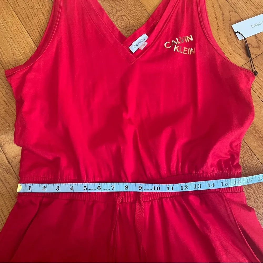 Calvin Klein Women's Sleeveless Logo T-Shirt Romper Shorts Jumpsuit Red Sz L - Image 5