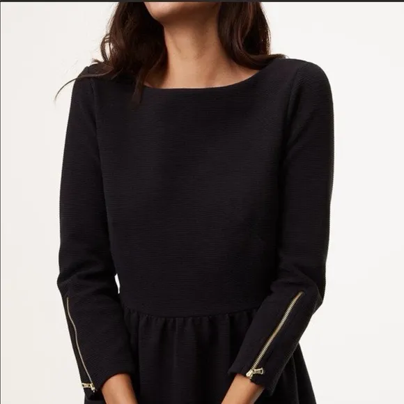 Loft gold zip cuff black ribbed flare long sleeve dress - Image 2
