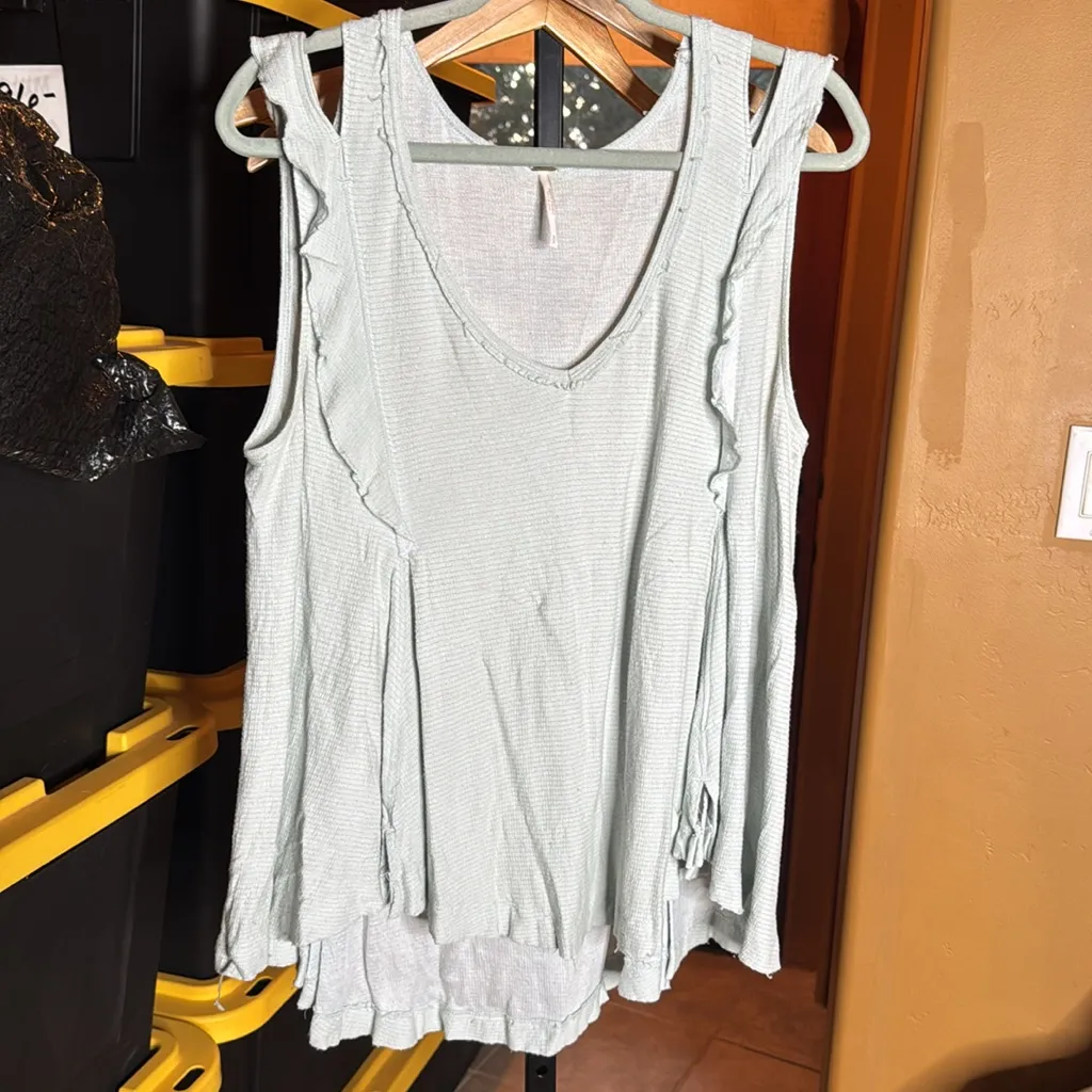 Free People Bondi Waffle Knit Tank Top Seafoam Green Size Small Oversized - Image 7