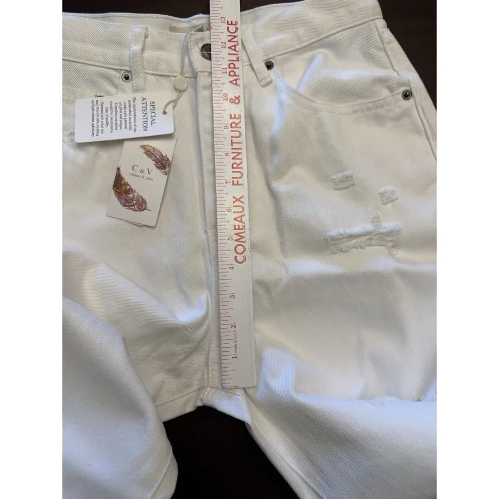 Chelsea & Violet Jeans High Rise Dad White Denim Distressed Size 28 - Image 10