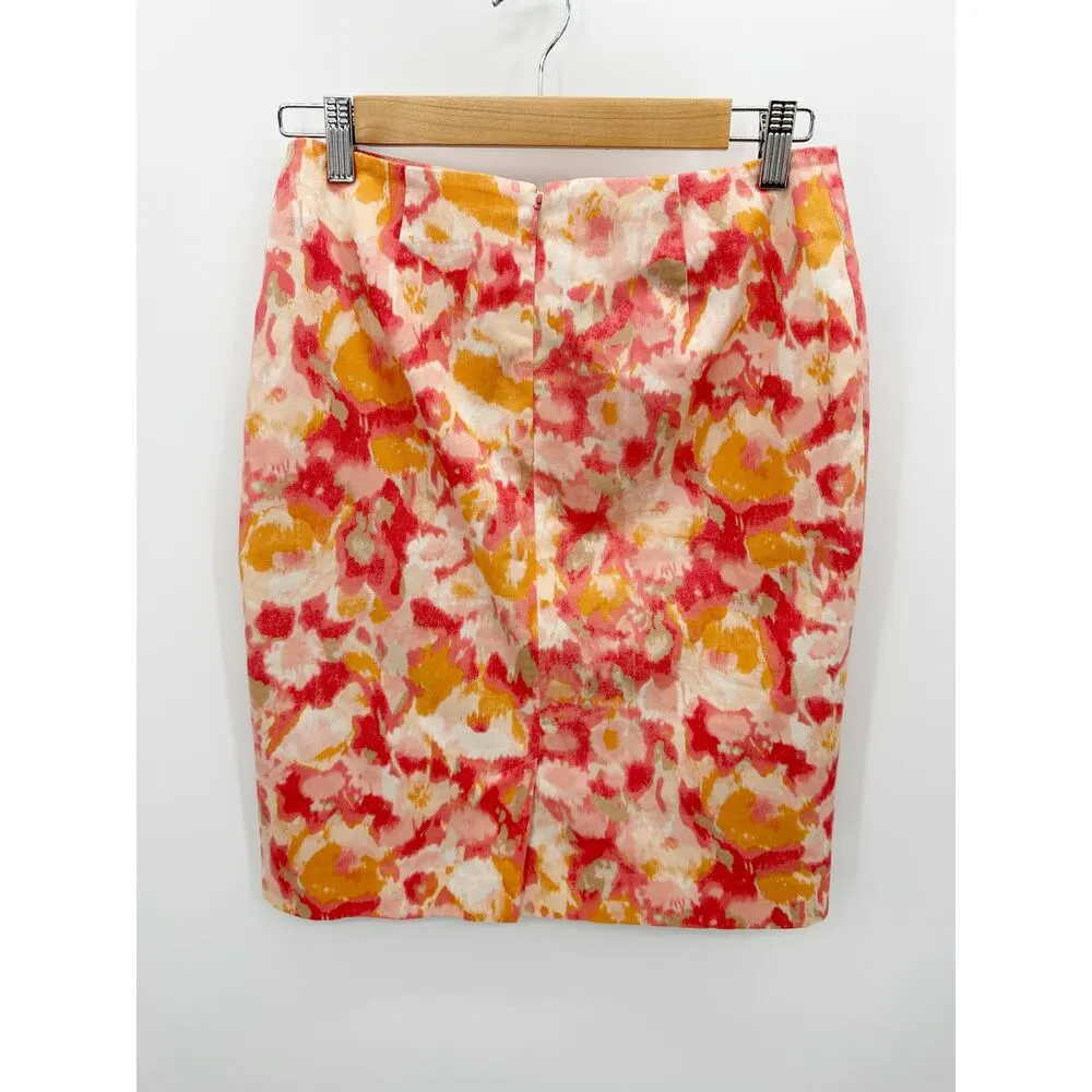Talbots Skirt Women 2 PETITE NWT Orange Pink White Printed Pencil Cotton Blend - Image 2