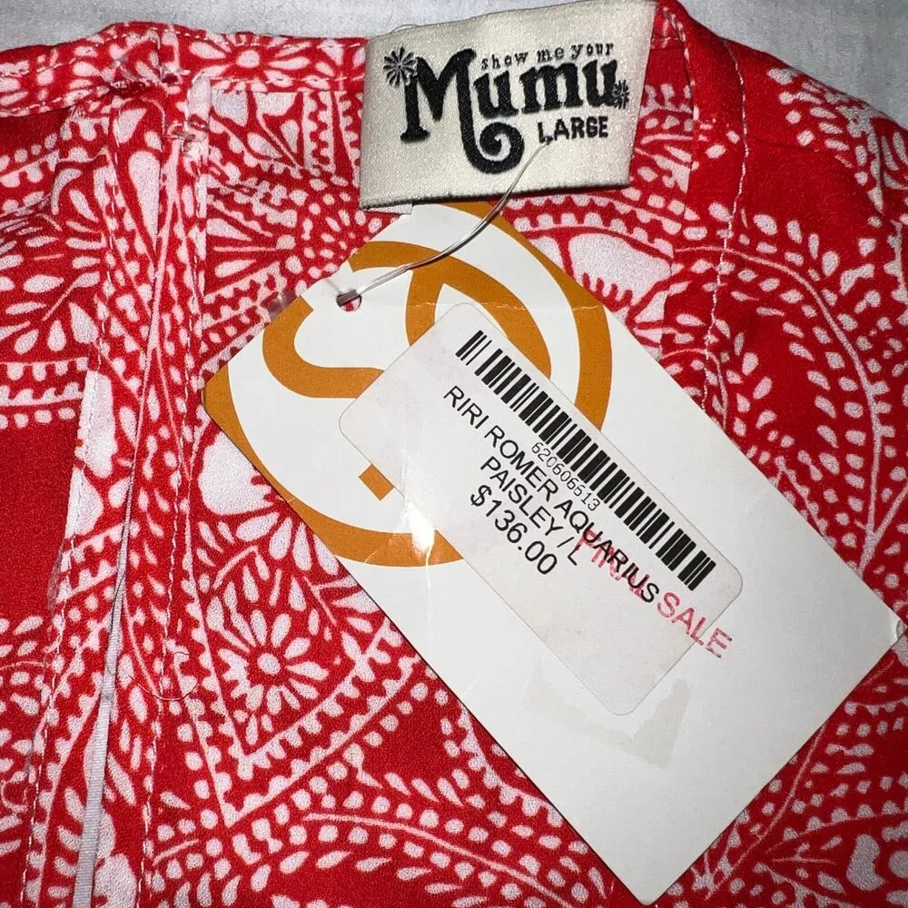Show Me Your Mumu Riri Romper Aquarius Paisley Red & White Ruffle Leg Size L - Image 6