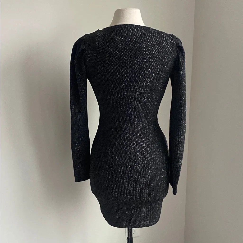 KNOW ONE CARES Metallic Bodycon Dress Womens Sz Medium Black Silver Long Sleeve - Image 5