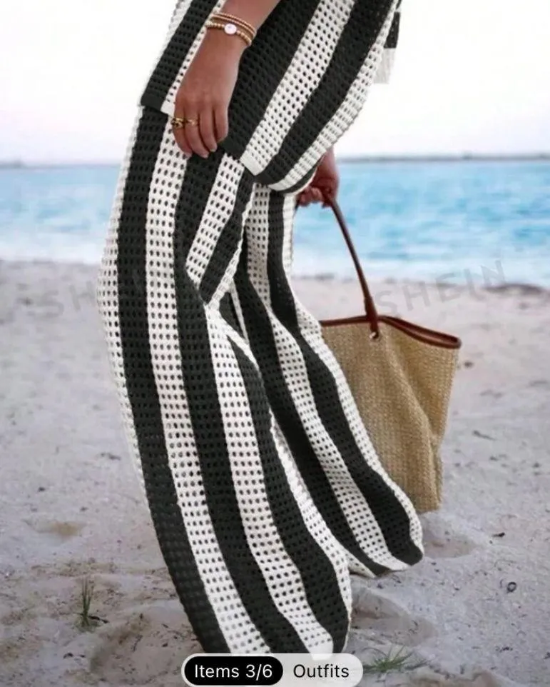 ⭐️SHEIN Vacay Striped Crochet Pants Swim Cover Up M NWT - Image 3
