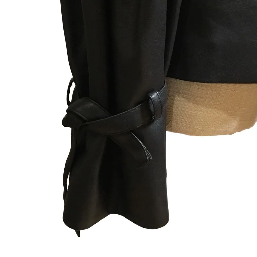 NWT BCBGMAXAZRIA FAUX-LEATHER PLEATED SLEEVE STRETCH JACKET - Image 9