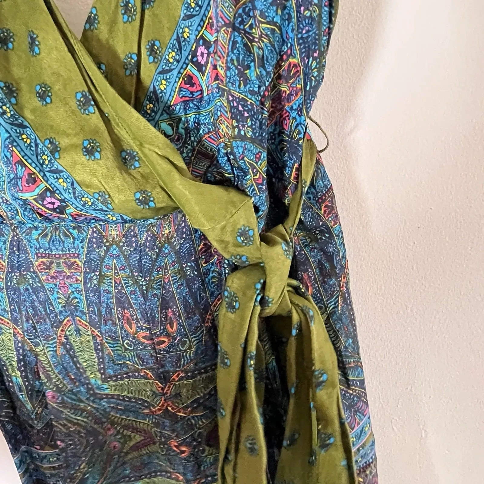 Free People One Piece Blue Jumpsuit Sz 4 Wide Leg Flowy Spaghetti Straps Boho - Image 8