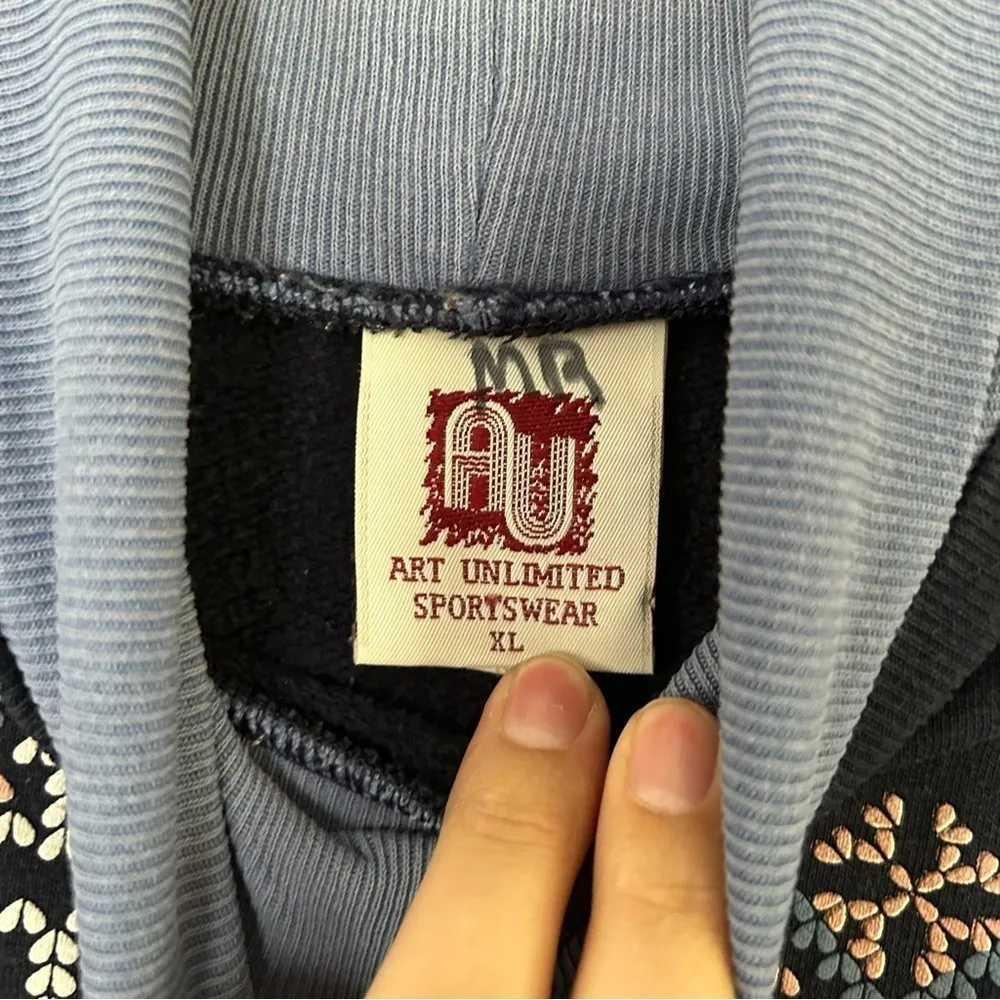 Vintage Art Unlimited Sportwear Holiday Reindeer Winter Sweater Sweatshirt XL Blue - Image 3