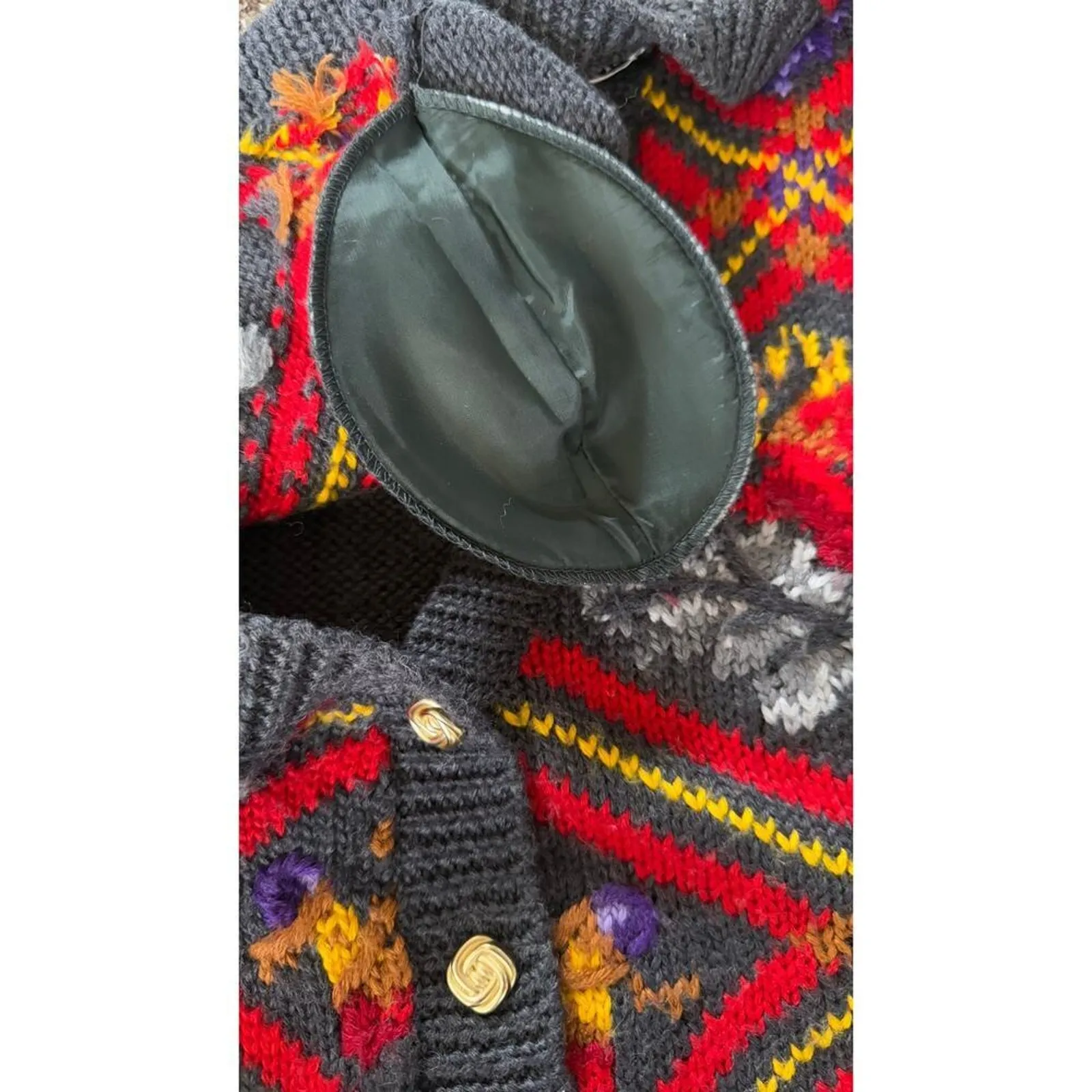 Vintage SK & Company Wool Blend Floral Duster Cardigan Sweater L Boho 80s Gray Size L - Image 5