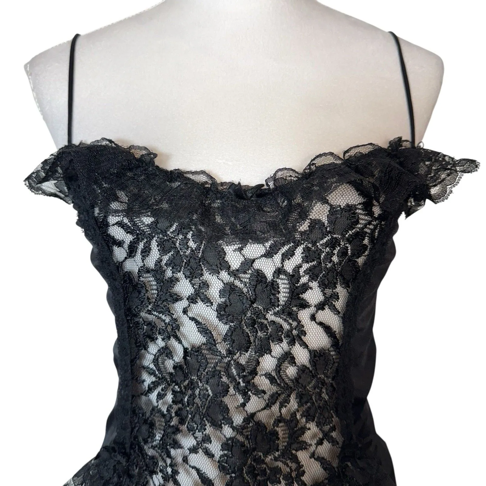 Vintage Y2K Lace Babydoll Cami Top S Black Bow Whimsigoth Coquette Fairy Grunge - Image 2