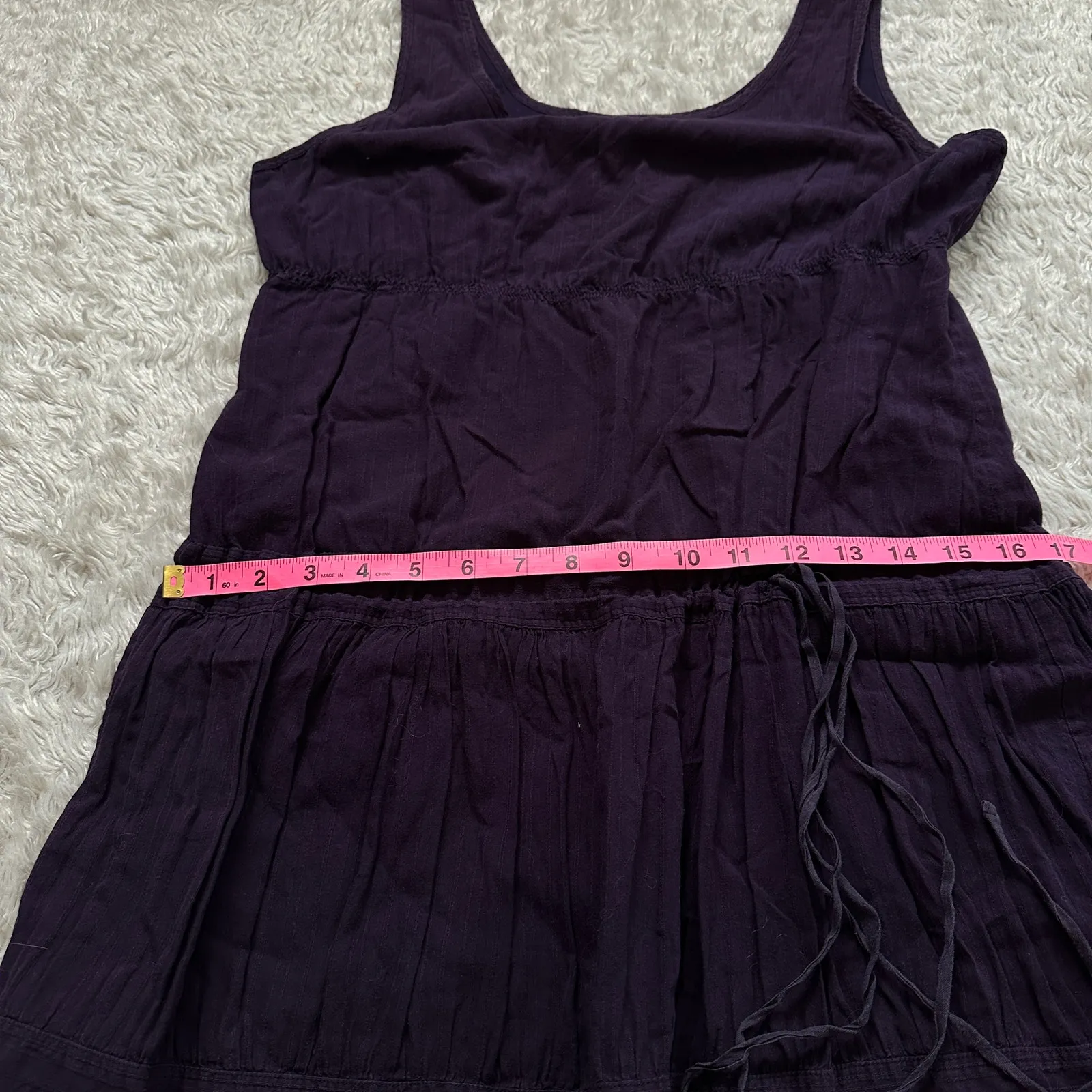 Theory M Eggplant Purple 100% Cotton Womens Midi Dress Fairy Grunge Whimsigoth - Image 7