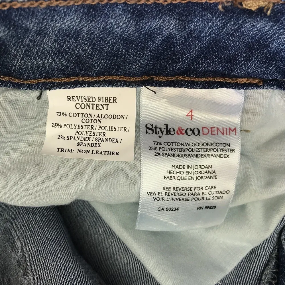 Style & Co Jeans Boot Leg Blue Jeans Sz 4 Blue Brown Trim Medium Wash - Image 4