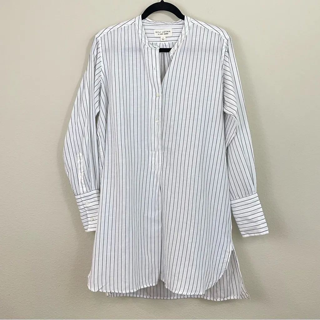Nili Lotan Loria Tunic Striped Shirt Dress Linen - Image 4