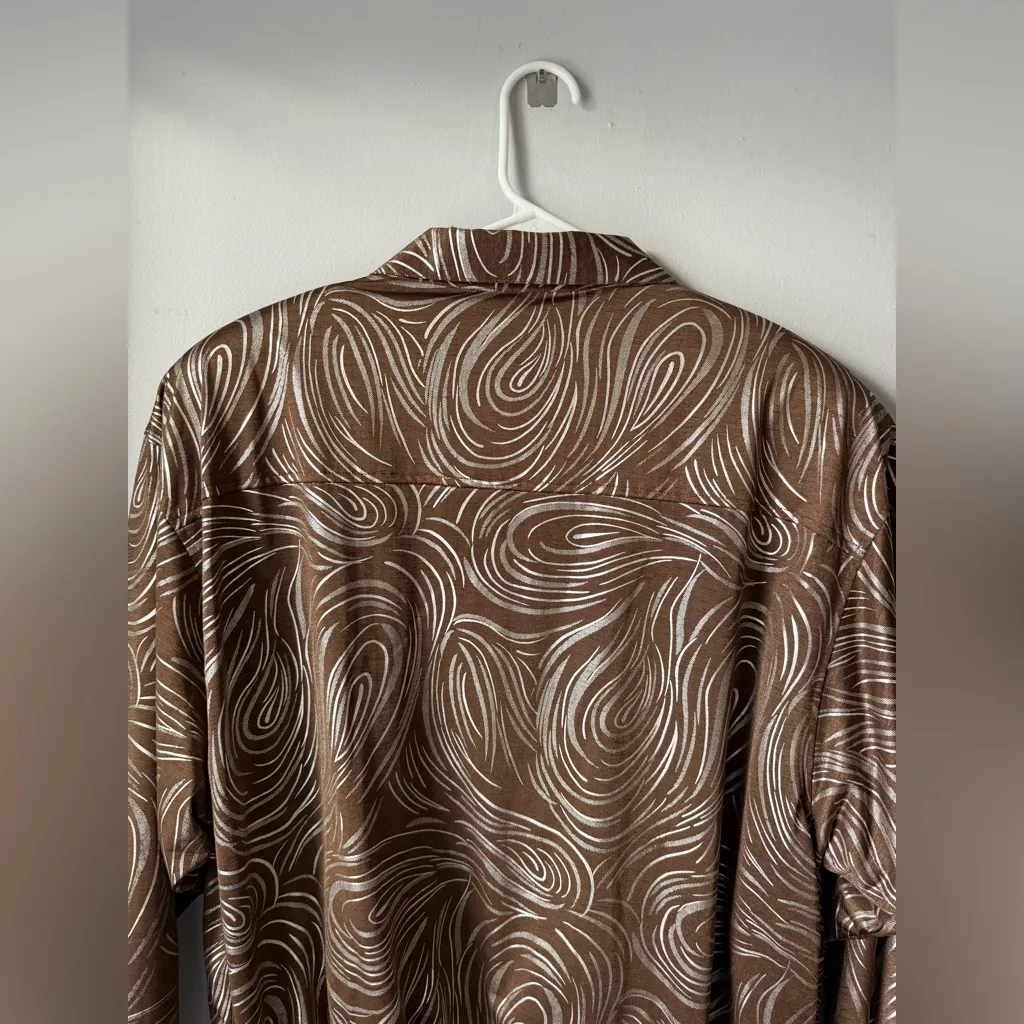 VTG Bomber Jacket Zip Up Brown Silver Swirl Pattern Hippie Boho Jacket Size M OS Size M - Image 8