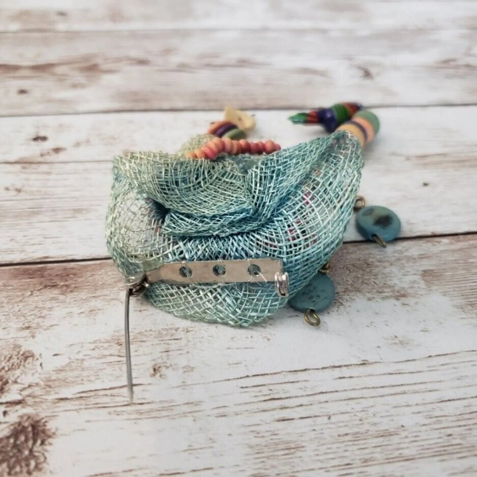 Vintage Brooch / Pin Hat Shape With Beads and Parrot Dangle - Image 4