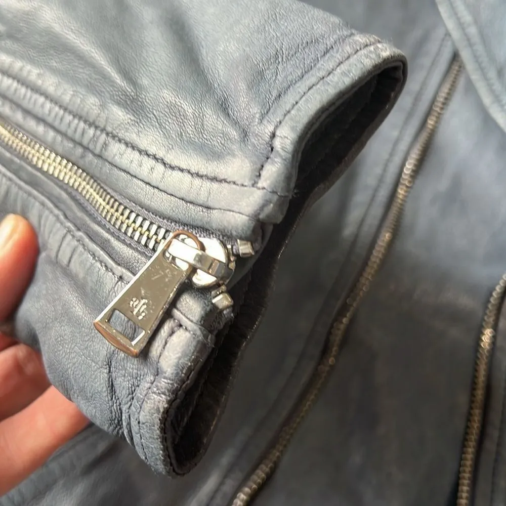Ralph Lauren Leather Zip Blue Adreana Biker Jacket Blue Size 2 - Image 13