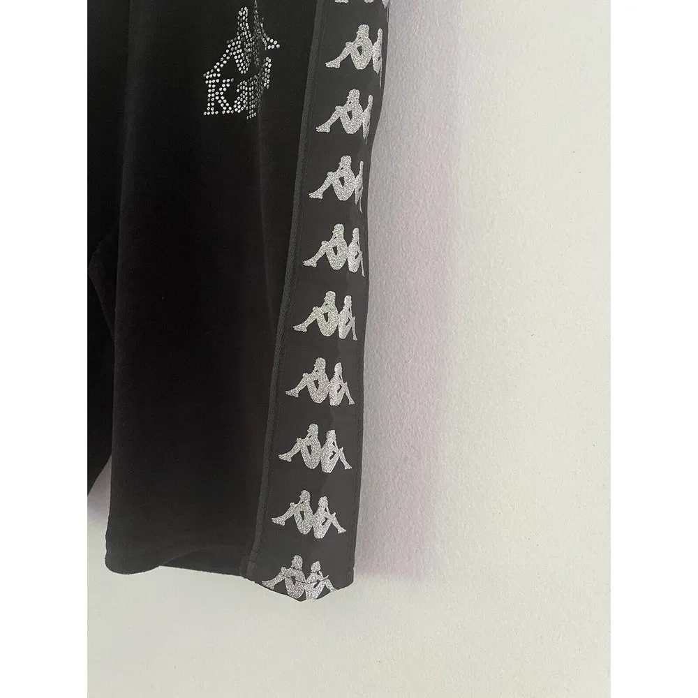 NWT Kappa 222 Banda Black Velour Saxeever Hi Rise Rhinestone Logo Shorts Medium - Image 6